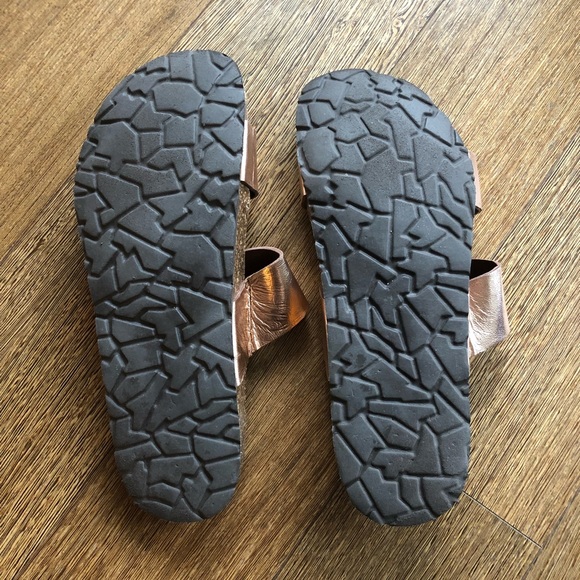 Italian made rose gold leather and cork strappy sandals/slides - Picture 4 of 6